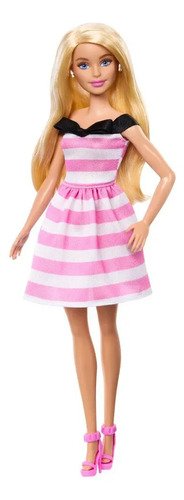 Muñeca Barbie Original Vestido Blanco Rosa 65 Aniversario