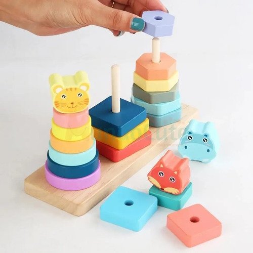 D_915547-MCO45540365741_042021-O.jpg Juego De Apilar Ensartar Animalitos Figuras Madera Montessor Pasteles