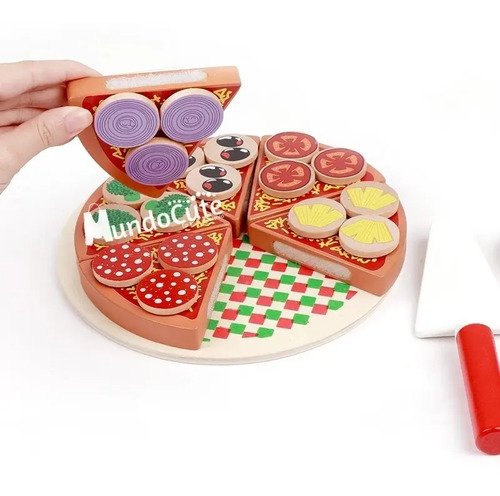 Juguete Pizza Madera Montessori Didacticos Niños Juego Roles Rojo