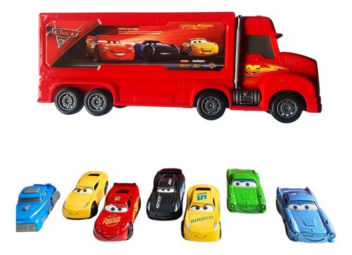 D_919657-MCO81125087366_122024-O.jpg Grua Camión Cars Rayo Mcqueen + 6 Autos Juguete Metálicos Autos Rojo