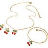 D_920264-MCO83655945310_042025-O.jpg Collar Cadena Mujer Cereza + Aretes Y Pulsera Set 3 Piezas