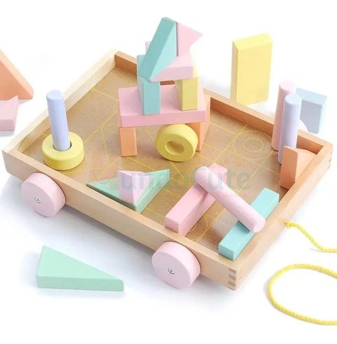 D_920964-MCO45541279594_042021-O.jpg Set De Bloques Madera Carrito Arrastre Juguetes Didácticos