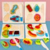 Kit 2 Tablas De Madera Alimentos Montessori Cocina Juguetes