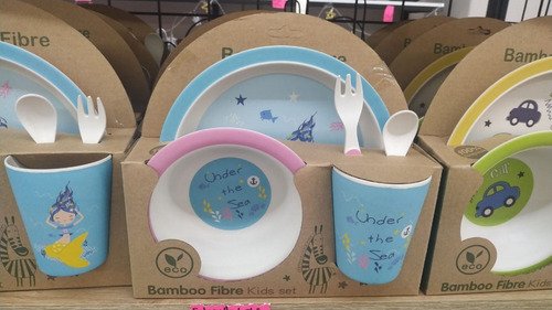 Set Vajilla Fibra Bambú Plato Comida Bebes Niños Maneaje