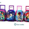 Kit Morral Maleta Ruedas Y Lonchera Mediano Frozen Original Rosa