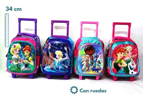 Kit Morral Maleta Ruedas Y Lonchera Mediano Frozen Original Rosa