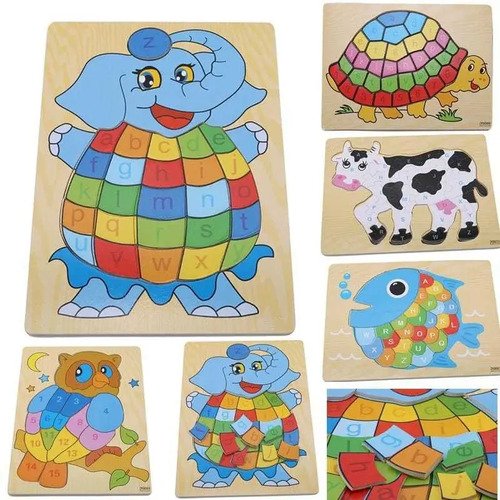 3 Rompecabezas De 27 Y 37 Piezas Para Niños En Madera Kit X3