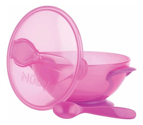 D_930815-MCO70773336662_072023-O.jpg Porta Comida Bebé Rosa Plato Tapa Cuchara Nuby Bol Rosa