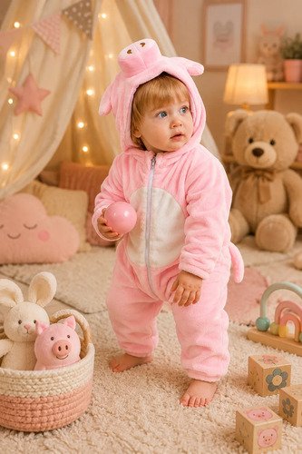 Disfraz Bebé Abrigado Disfraces Niños Animales Pijama Cute Rosa Pálido 2 Meses Gatito
