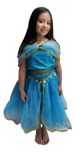 Disfraz Jazmín Aladdín Disfraces Niña Princesa Árabe - Vestido Con Detalles Dorados Y Azules Turquesa 10