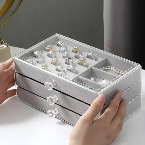 D_935245-MCO83051801404_032025-O.jpg Joyero De 3 Niveles Tapa Transparente Organizador Accesorios Blanco