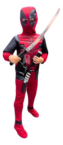 D_937277-MCO91840402670_092025-O.jpg Disfraz De Deadpool Premium Para Niño Traje Completo Con Máscara Y Espada