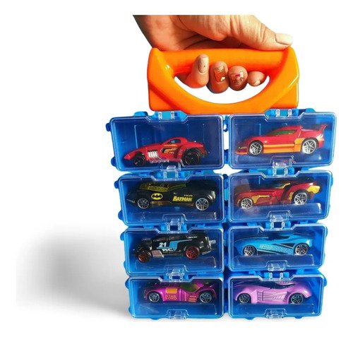 Kit Carros Portable Organizador Autos Metálicos Juguete Niño Azul Claro
