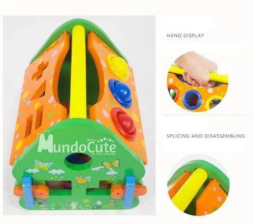 Casa Didáctica Piezas Encajables Bloques Madera Montessori Azul