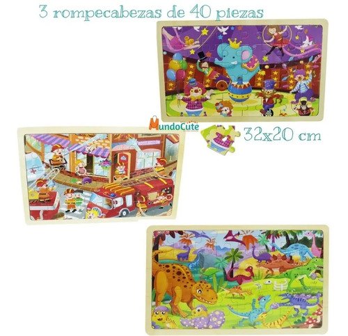 D_940633-MCO44601921570_012021-O.jpg 3 Tablas Rompecabezas 40 Piezas Madera Juguetes Didácticos