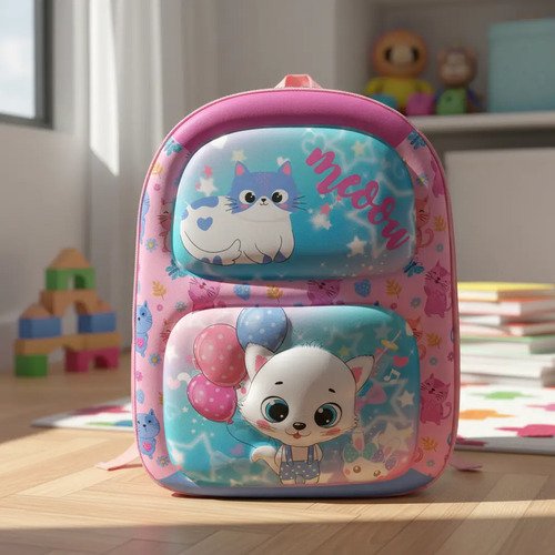 Maleta Niñas Morral Infantil Diseño 3d Compartimientos Niños Rosado