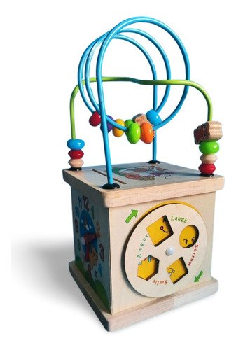 Cubo De Actividades De Madera 5 En 1 Juguete Educativo Crema