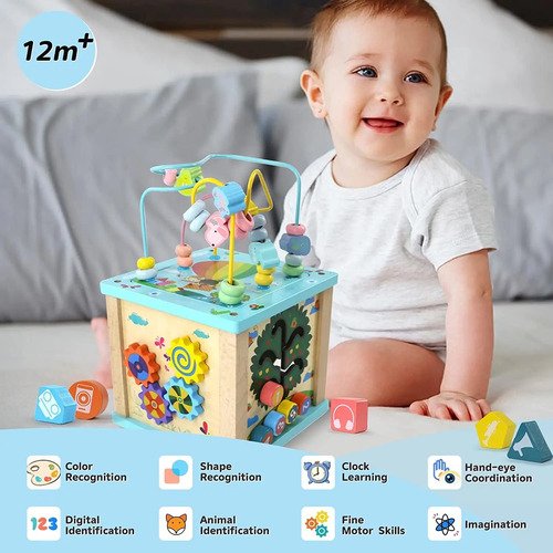 Cubo Madera Multifuncional Montessori Juguetes Didácticos  Multicolor
