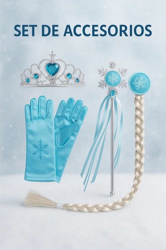 Kit Frozen Disfraz Elsa 4 Accesorios Trenza, Varita, Corona, Guantes Agua Única