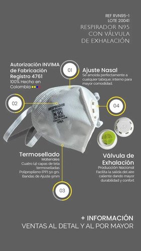 Tapabocas N95 Válvula Registro Invima Nacional Alta Calidad