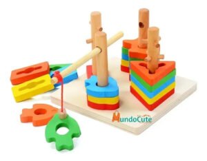Juego Torres Madera Insertar Figuras Geométricas Montessori Multicolor