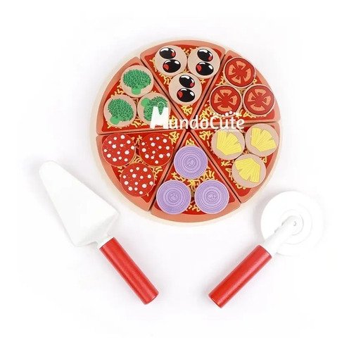 Juguete Pizza Madera Montessori Didacticos Niños Juego Roles Rojo