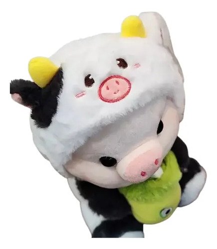 Cerdo Con Disfraz De Vaca 20cm | Peluche Divertido, Tierno Blanco