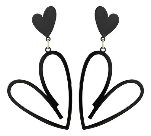 Aretes Corazón - Pendientes Cute Accesorios Para Mujer Negro