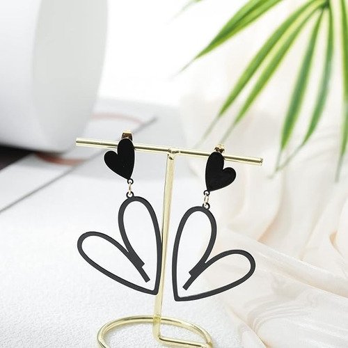Aretes Corazón - Pendientes Cute Accesorios Para Mujer Negro