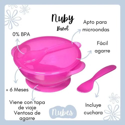 D_962876-MCO70773246140_072023-O.jpg Porta Comida Bebé Rosa Plato Tapa Cuchara Nuby Bol Rosa