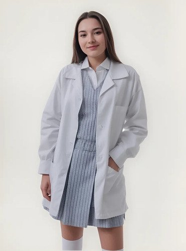 Bata Laboratorio Medico Manga Larga Botón Niños Talla 4 A 16