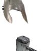 Kit Thor: Martillo + Máscara - Accesorios Disfraz Superhéroe Plateado Avengers
