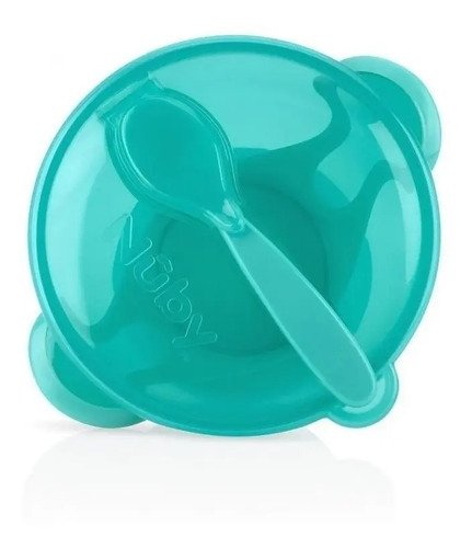 Porta Comida Bebé Azul Claro Plato Tapa Cuchara Nuby Bol Azul Claro