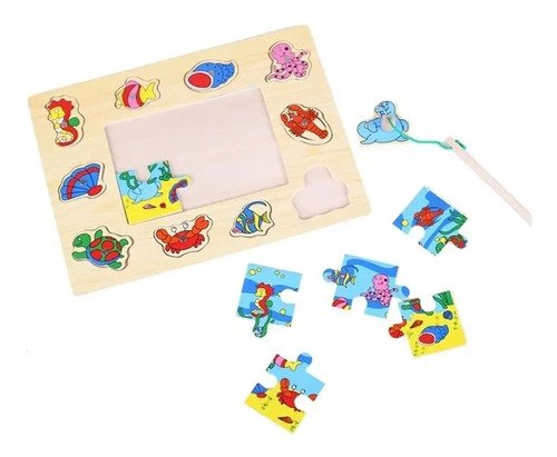 Juego Pesca Madera Juguetes Niños Montessori Didáctico  Peces