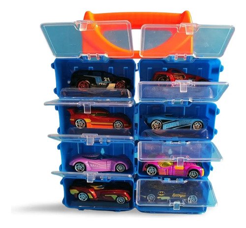 Kit Carros Portable Organizador Autos Metálicos Juguete Niño Azul Claro
