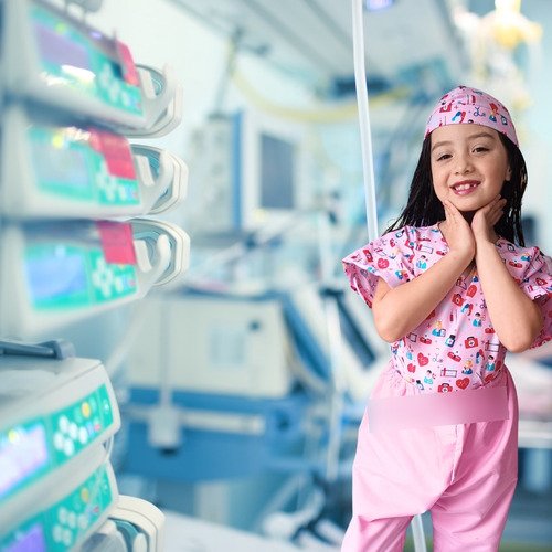Disfraz De Enfermera Doctora Niña Rosado Alta Calidad