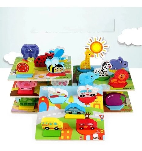 D_971414-MCO42132342701_062020-O.jpg Rompecabezas X2 En 3d Bebés Juguetes Montessori Madera