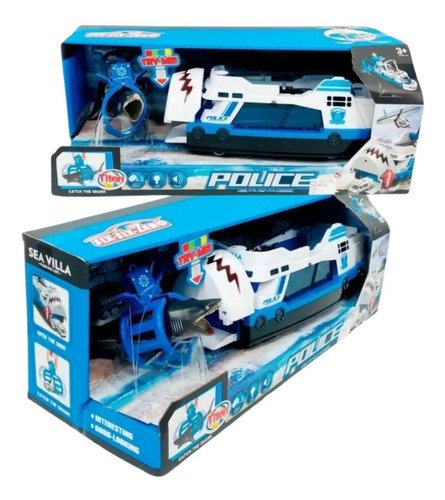 Yate Azul Juguete Niños Sonido Caza Tiburon Luces Lancha Yate