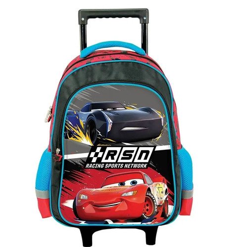 Morral Maleta Ruedas + Lonchera Cars Temporada Escolar  Rojo