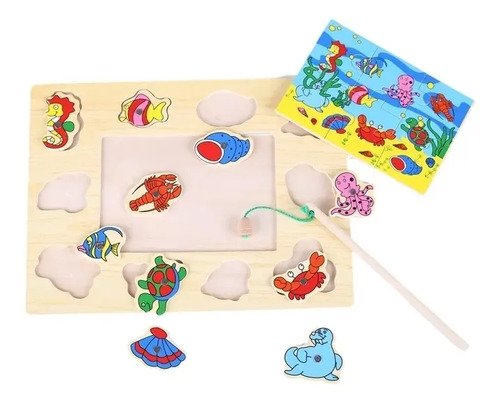 Juego Pesca Madera Juguetes Niños Montessori Didáctico  Peces