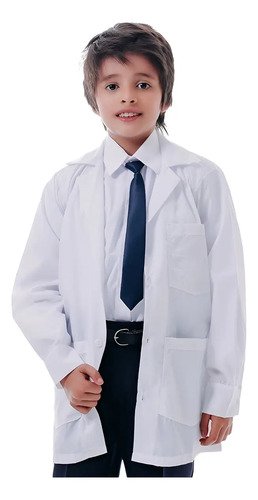 Bata Laboratorio Medico Manga Larga Botón Niños Talla 4 A 16