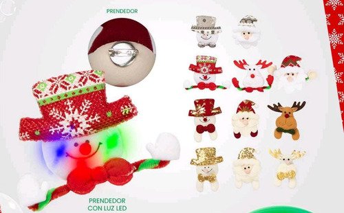 Set De 12 Prendedores Navideños Con Luz - Diseños Navideños! Rojo Prendedor Navideño