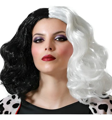 D_991031-MCO93573722772_102025-O.jpg Peluca Cruella De Vil Negro Y Blanco Accesorio Disfraz Negro