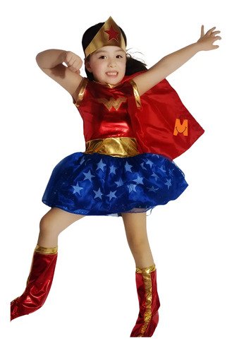 D_992467-MCO90606434931_082025-O.jpg Disfraz Mujer Maravilla Manga Corta Niña Disfraces Wonder Woman Difraz Niña