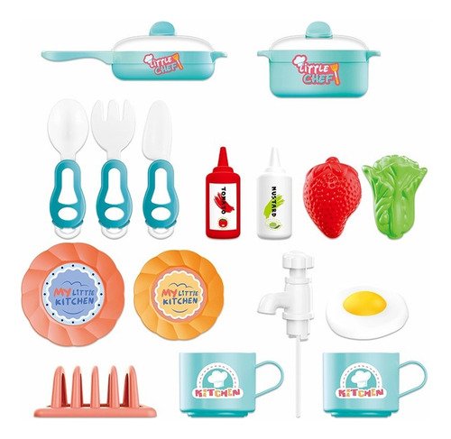 D_993387-MCO80679057752_112024-O.jpg Set Cocina Con Luz, Sonido Y Lavamanos Con Agua X28 Piezas Rosa