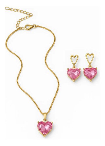 D_994143-MCO90439467190_082025-O.jpg Collar Con Colgante Corazón Circonita Rosa Juego Joyas Rosa