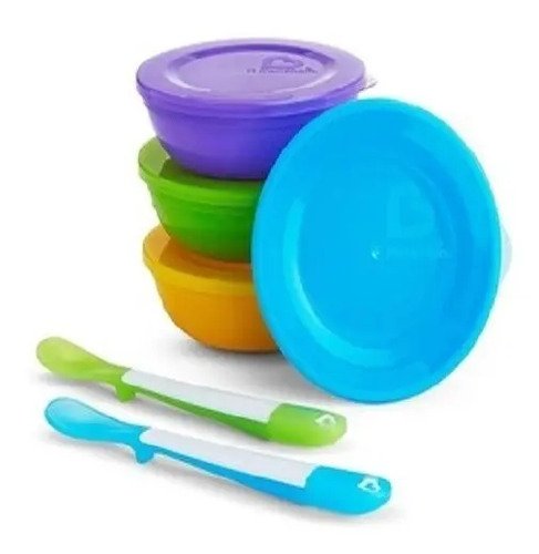 Set Platos Bebe Cubiertos Niños X4 Plastico Nuby Libre Bpa Turquesa