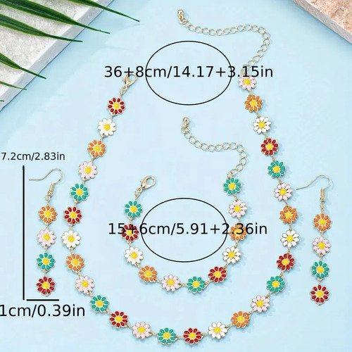 Joyas X3 Kit  Margaritas | Collar + Manilla + Aretes Mujer