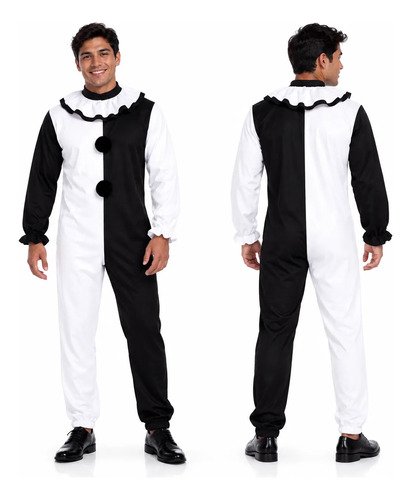 Disfraz de payaso Terrifier / Pierrot para hombre – enterizo blanco y negro