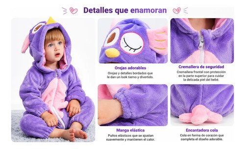 D_645056-MCO115220776592_082026-O.jpg Disfraz Bebé Animales Pijama Disfraces Animalitos Niños Lila 0 A 6 Meses